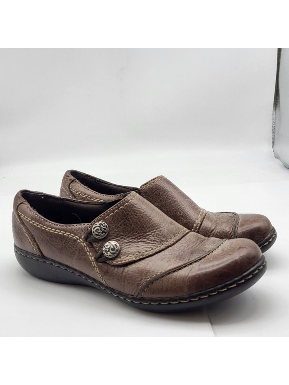 Clarks Ashland Alpine Brown Leather 7.5 Slip on walking comfort shoes